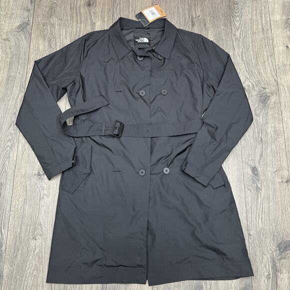 The North Face Trench Coat Size Large Womens Black Belted $169 - Picture 6 of 11